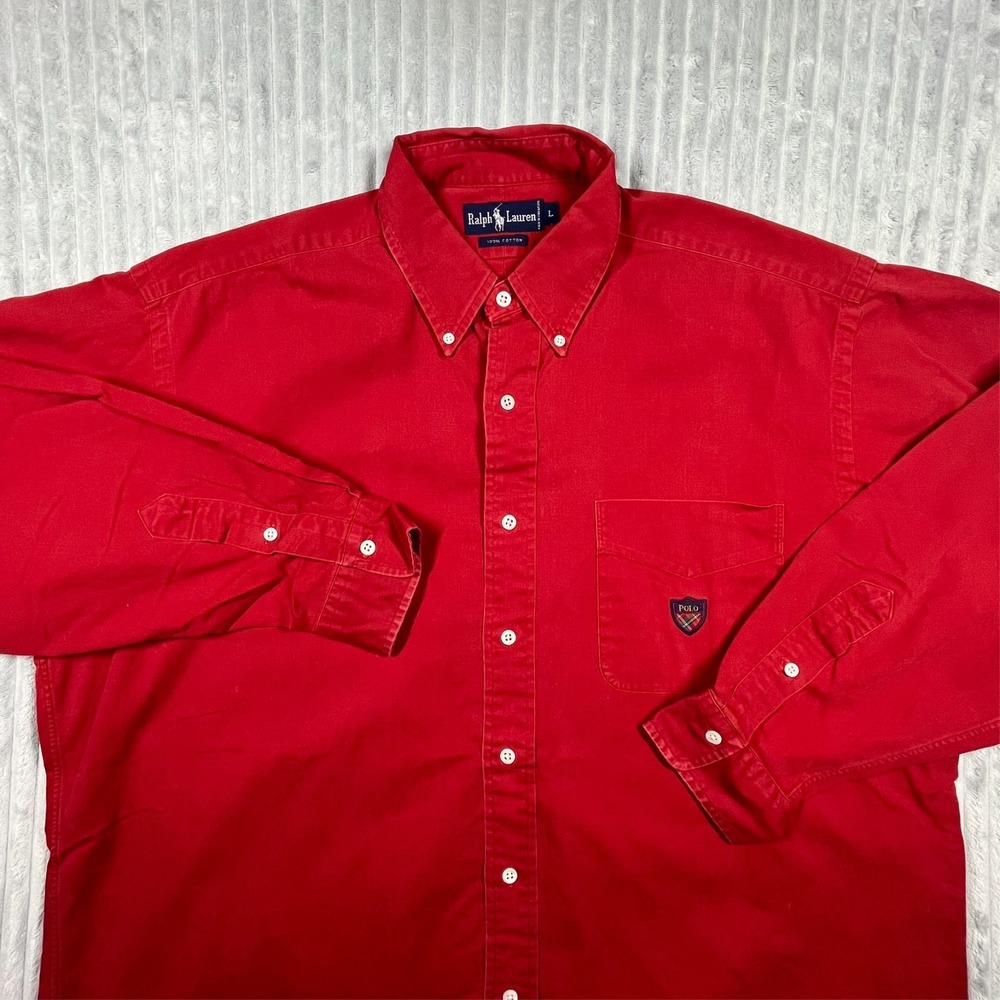 Ralph Lauren Button Down Shirt Men's L Polo Crest Classic Preppy Academia *Flaws - Picture 4 of 11